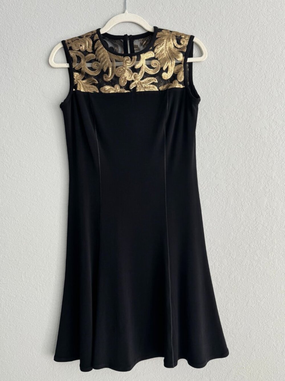 Eva Varro Sequin Yoke Dress M Black Gold NWT Made in USA Size M
